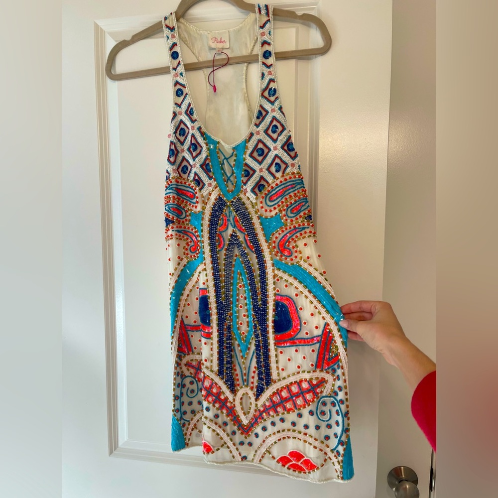 Parker Colorful Sequin Beaded Embellished Dress - Size extra small